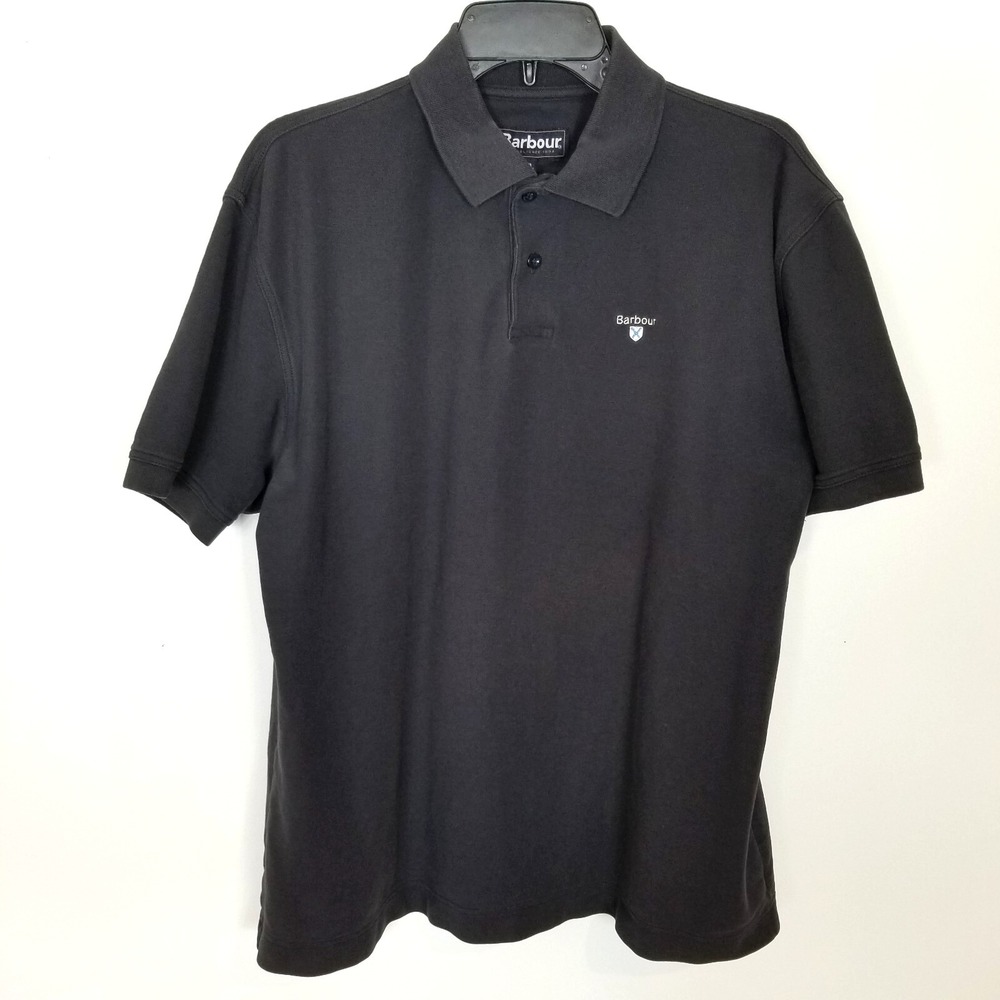 Barbour Men Tartan Polo Shirt Sz 2XL Black Short sleeve Outdoor City Golf